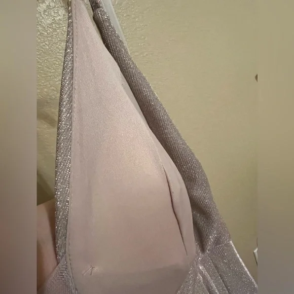 B Darlin Long Dress, Juniors' Glitter Mesh Rose color - Picture 8 of 15